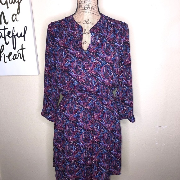 Daniel Rainn Blue & Red Paisley Dress Pockets Lined Mandarin Collar Size Small - Picture 1 of 9